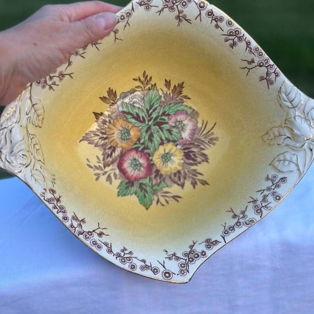 Vintage 1940s Royal Winton Grimwades Chintz Yellow Floral Rectangular Dish